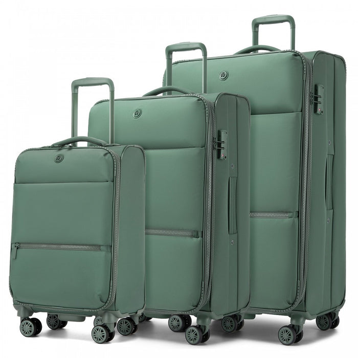 3-Piece Soft Shell Expandable Luggage Set, Suitcase with Organised Interior – 20/26/30-Inch – Green