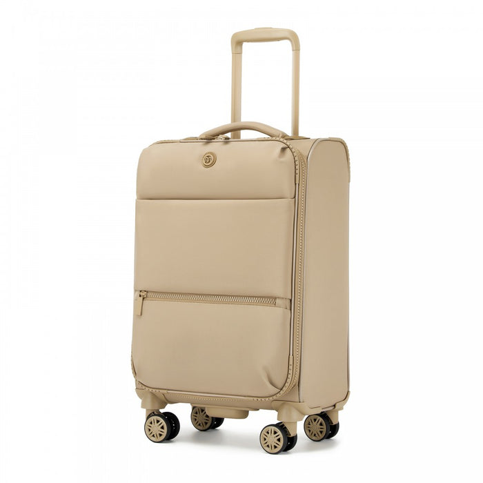 Women's Lightweight Soft Shell Suitcase with Spinner Wheels and Compartments – 20-Inch – Khaki
