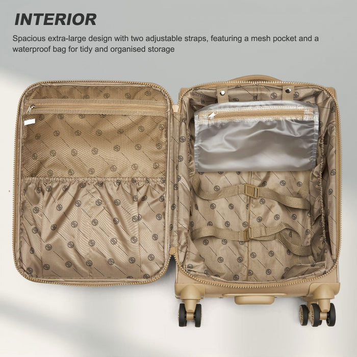 Women's Lightweight Soft Shell Suitcase with Spinner Wheels and Compartments – 20-Inch – Khaki