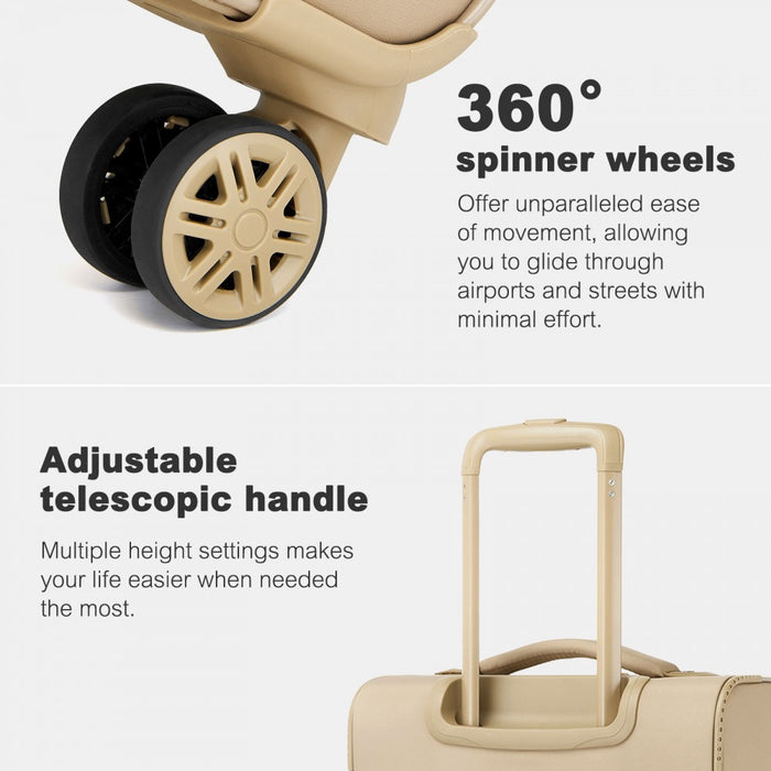 Women's Lightweight Soft Shell Suitcase with Spinner Wheels and Compartments – 20-Inch – Khaki