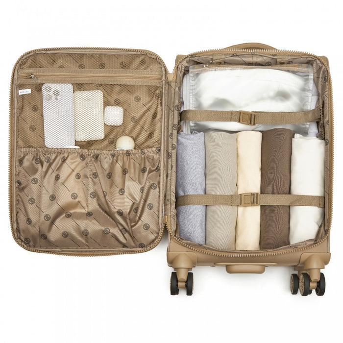 Women's Lightweight Soft Shell Suitcase with Spinner Wheels and Compartments – 20-Inch – Khaki