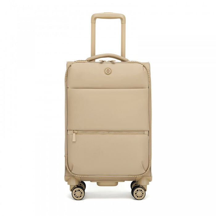 Women's Lightweight Soft Shell Suitcase with Spinner Wheels and Compartments – 20-Inch – Khaki