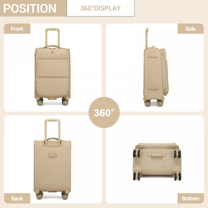 Women's Lightweight Soft Shell Suitcase with Spinner Wheels and Compartments – 20-Inch – Khaki