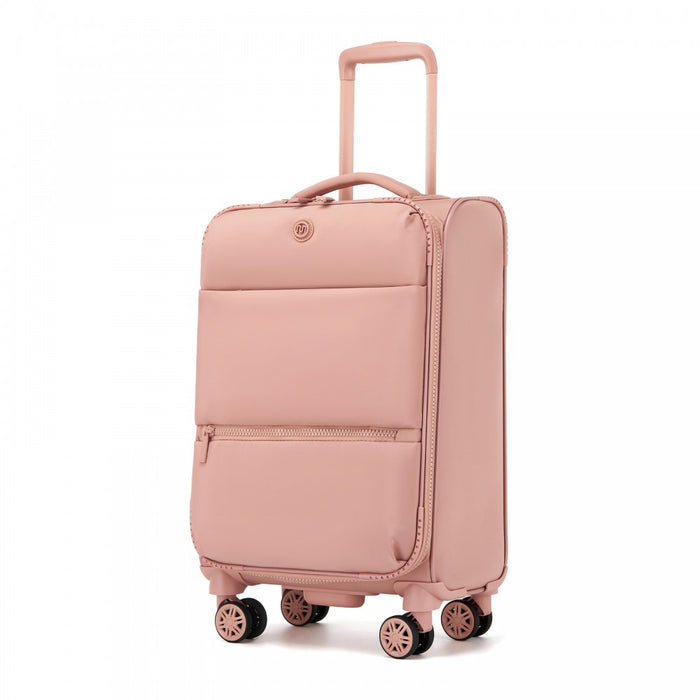 Women's Lightweight Soft Shell Suitcase with Spinner Wheels and Compartments – 20-Inch – Pink