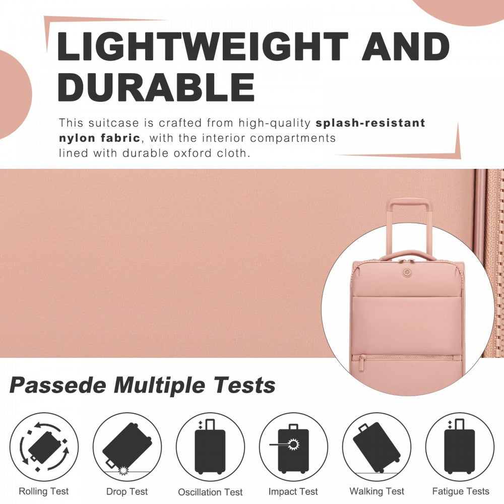 Women's Lightweight Soft Shell Suitcase with Spinner Wheels and Compartments – 20-Inch – Pink