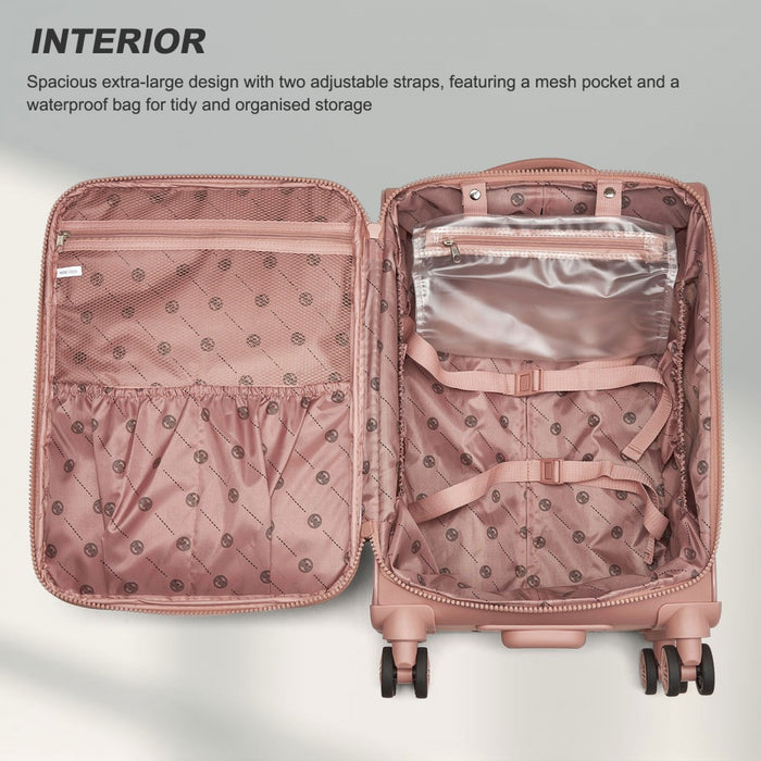Women's Lightweight Soft Shell Suitcase with Spinner Wheels and Compartments – 20-Inch – Pink