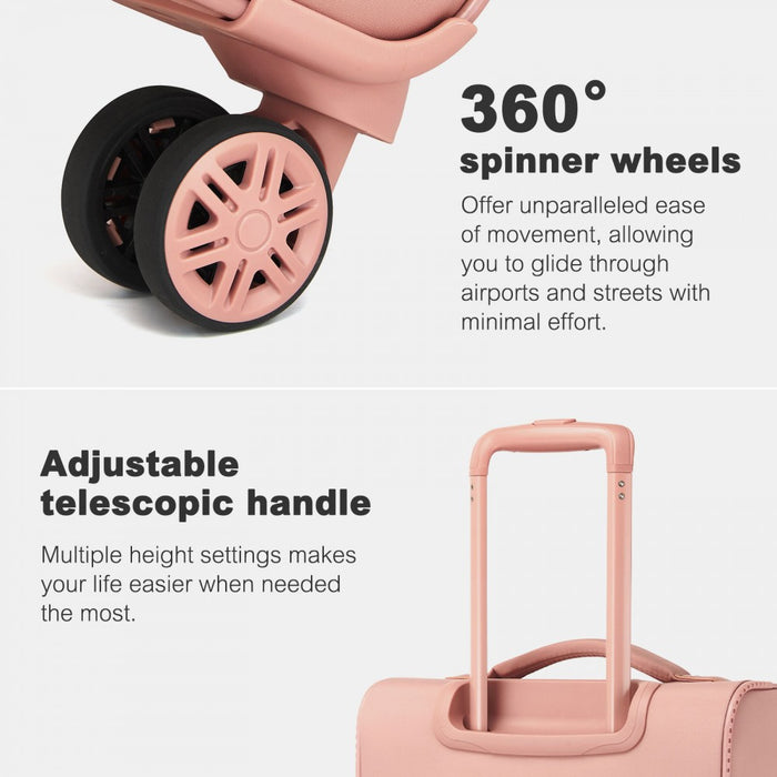 Women's Lightweight Soft Shell Suitcase with Spinner Wheels and Compartments – 20-Inch – Pink