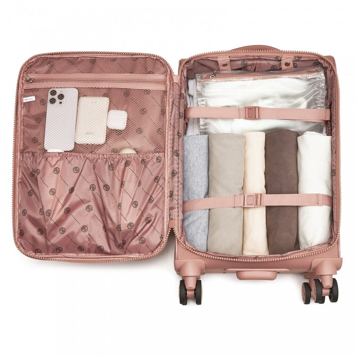 Women's Lightweight Soft Shell Suitcase with Spinner Wheels and Compartments – 20-Inch – Pink