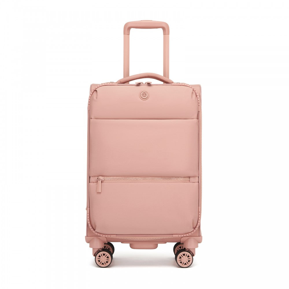 Women's Lightweight Soft Shell Suitcase with Spinner Wheels and Compartments – 20-Inch – Pink