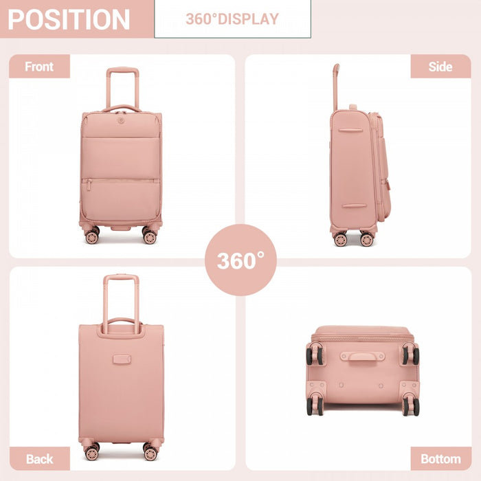 Women's Lightweight Soft Shell Suitcase with Spinner Wheels and Compartments – 20-Inch – Pink