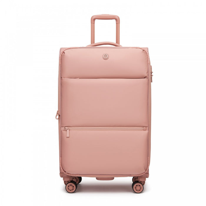 Women's Lightweight Soft Shell Suitcase with Spinner Wheels and Compartments – 26-Inch – Pink