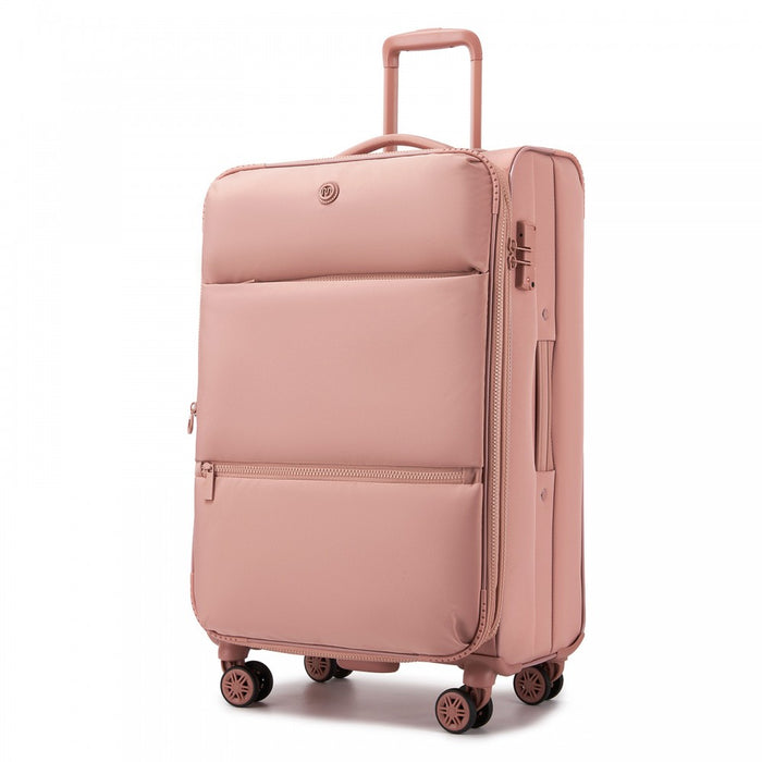 Women's Lightweight Soft Shell Suitcase with Spinner Wheels and Compartments – 26-Inch – Pink