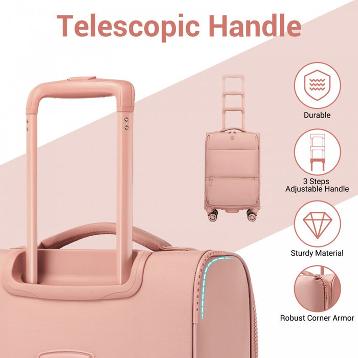 Women's Lightweight Soft Shell Suitcase with Spinner Wheels and Compartments – 30-Inch – Pink