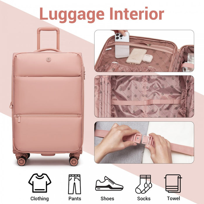 Women's Lightweight Soft Shell Suitcase with Spinner Wheels and Compartments – 26-Inch – Pink
