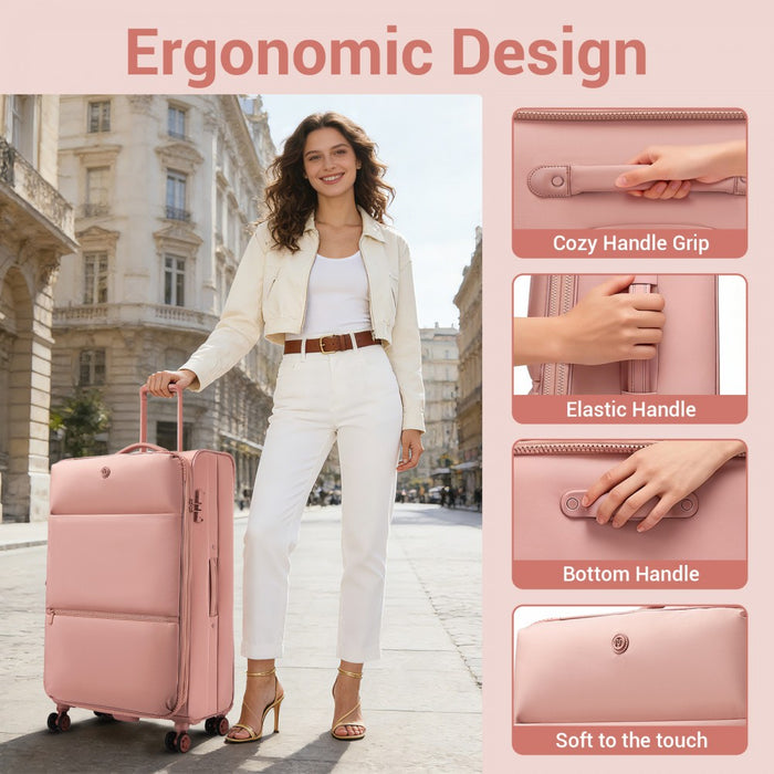 3-Piece Soft Shell Expandable Luggage Set, Suitcase with Organised Interior – 20/26/30-Inch – Pink