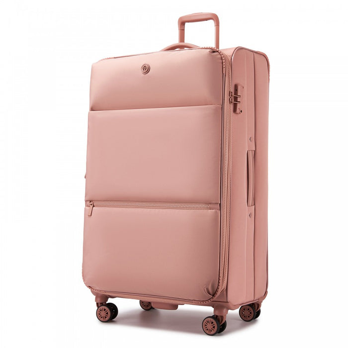 Women's Lightweight Soft Shell Suitcase with Spinner Wheels and Compartments – 30-Inch – Pink