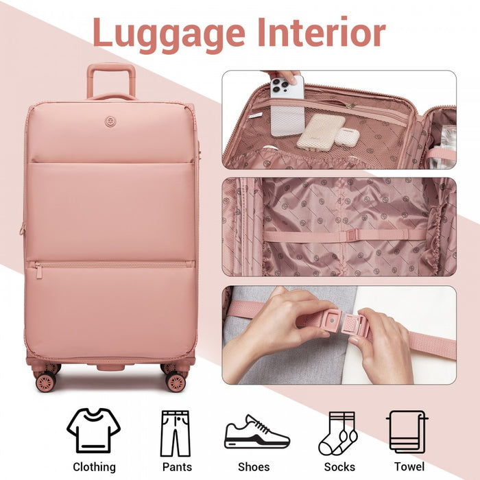 3-Piece Soft Shell Expandable Luggage Set, Suitcase with Organised Interior – 20/26/30-Inch – Pink