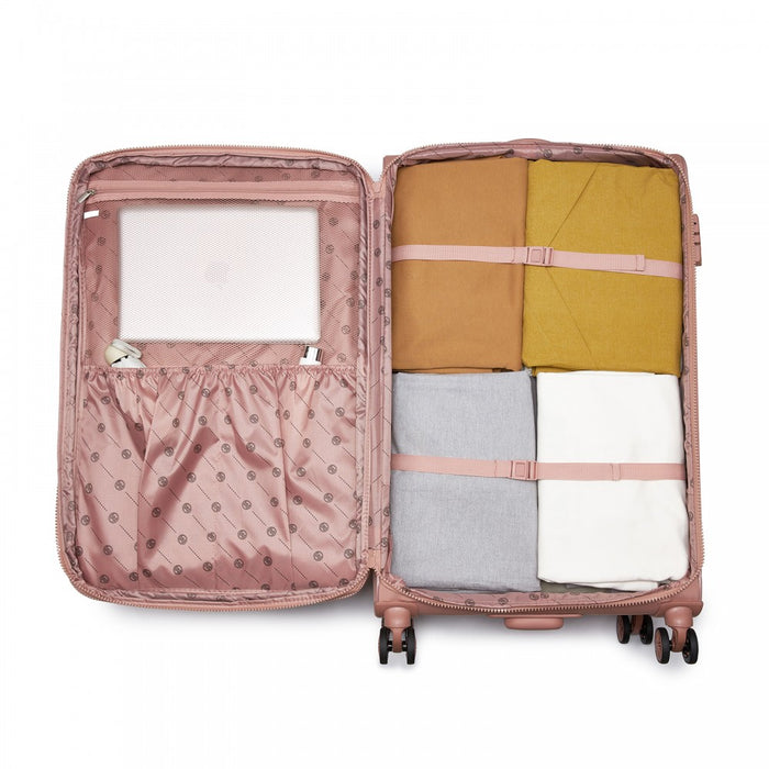 Women's Lightweight Soft Shell Suitcase with Spinner Wheels and Compartments – 30-Inch – Pink