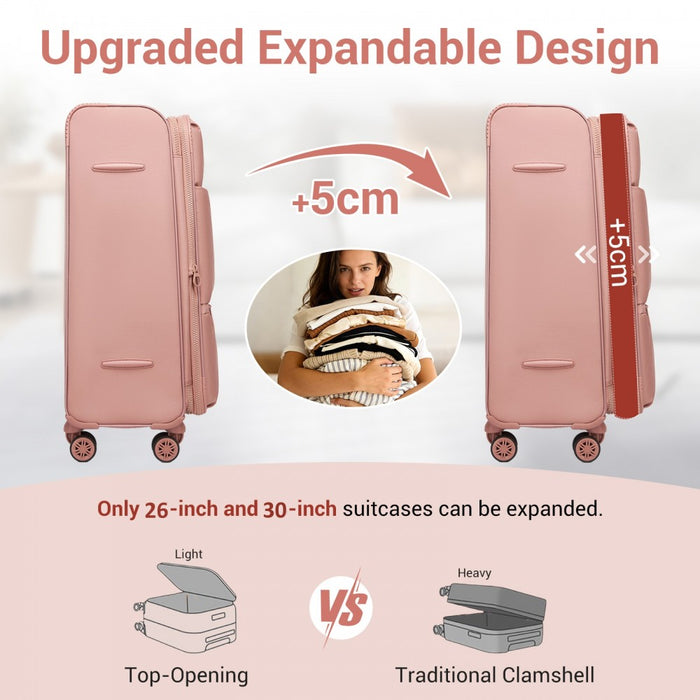 3-Piece Soft Shell Expandable Luggage Set, Suitcase with Organised Interior – 20/26/30-Inch – Pink