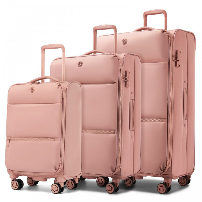 3-Piece Soft Shell Expandable Luggage Set, Suitcase with Organised Interior – 20/26/30-Inch – Pink