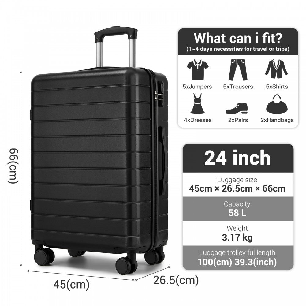 ABS Hard Shell Checked Luggage with 360 Silent Spinner Wheels – 24-Inch – Black
