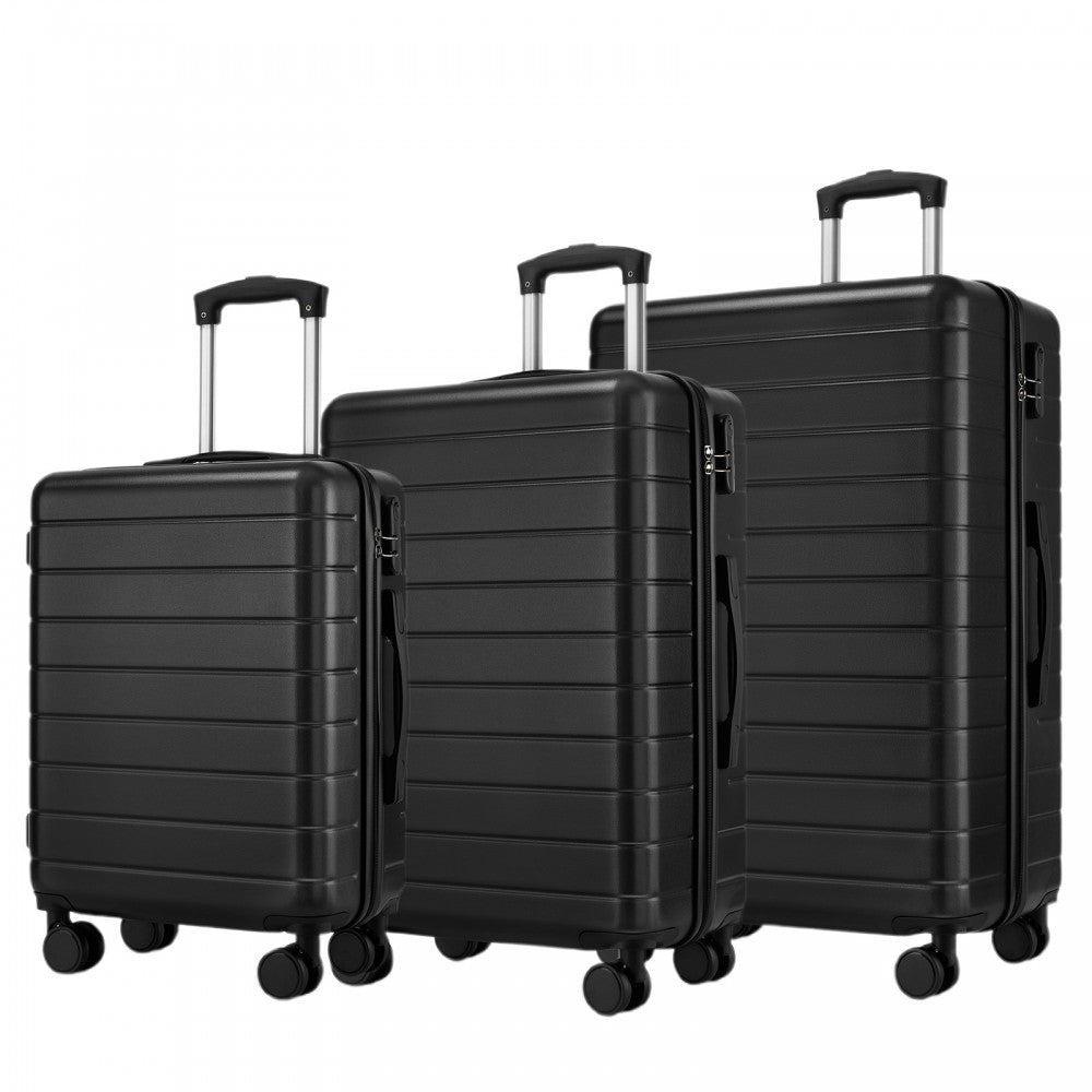 3-Piece Hard Shell Luggage Set, Lightweight ABS Suitcases with Silent Wheels – 20/24/28-Inch – Black