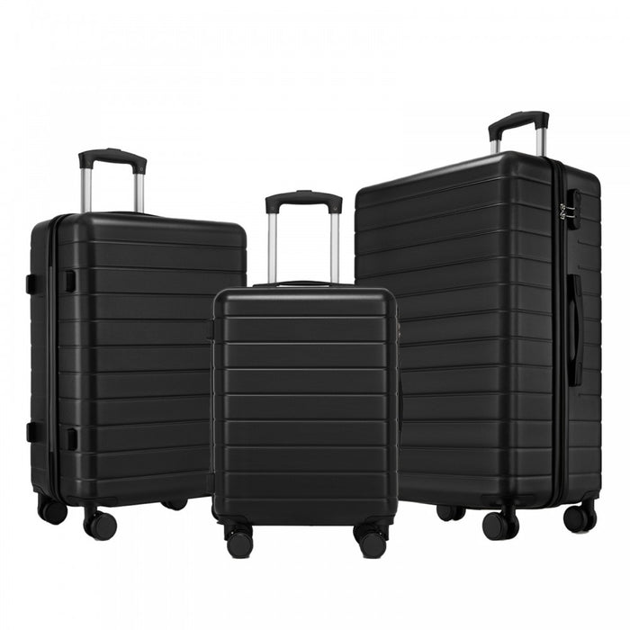 3-Piece Hard Shell Luggage Set, Lightweight ABS Suitcases with Silent Wheels – 20/24/28-Inch – Black