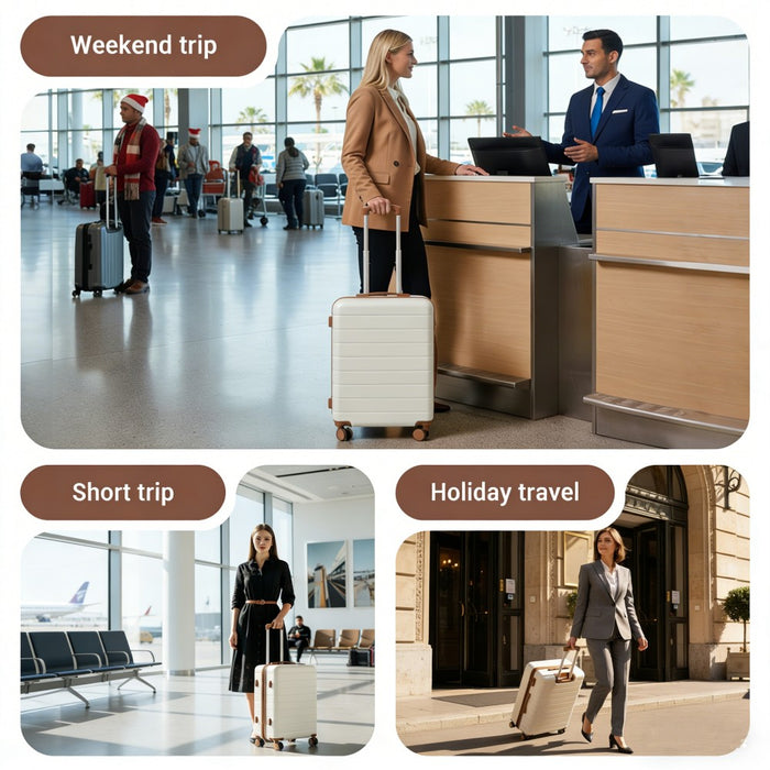 Large ABS Hard Shell Checked Luggage with 360 Silent Wheels – 28-Inch – Cream and Brown