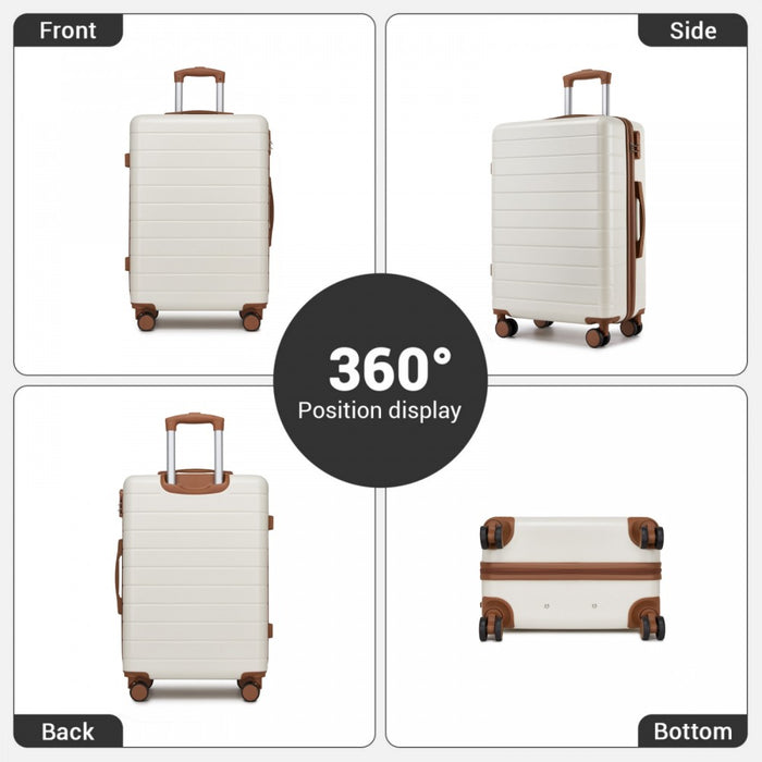 Large ABS Hard Shell Checked Luggage with 360 Silent Wheels – 28-Inch – Cream and Brown