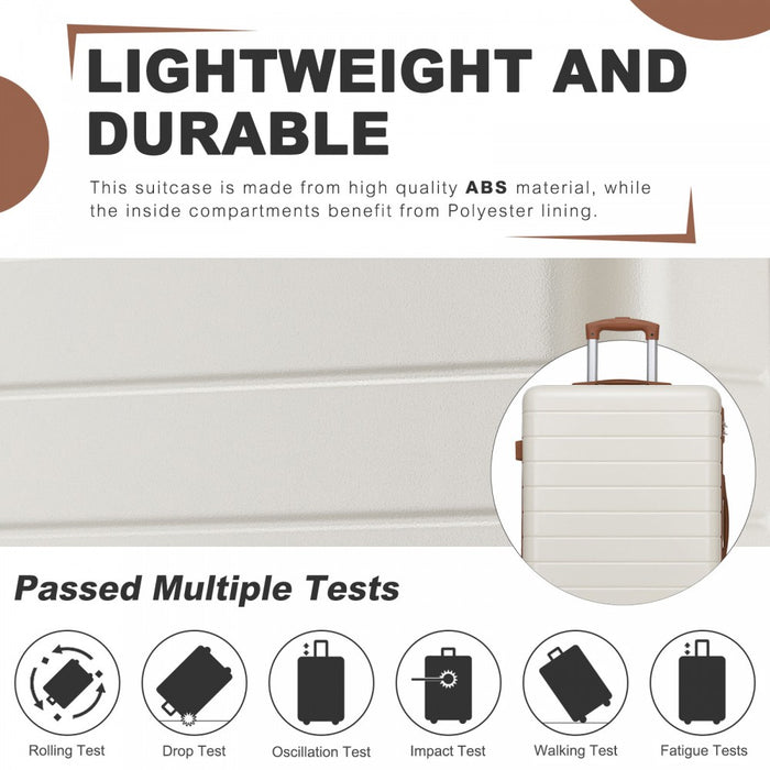 Large ABS Hard Shell Checked Luggage with 360 Silent Wheels – 28-Inch – Cream and Brown