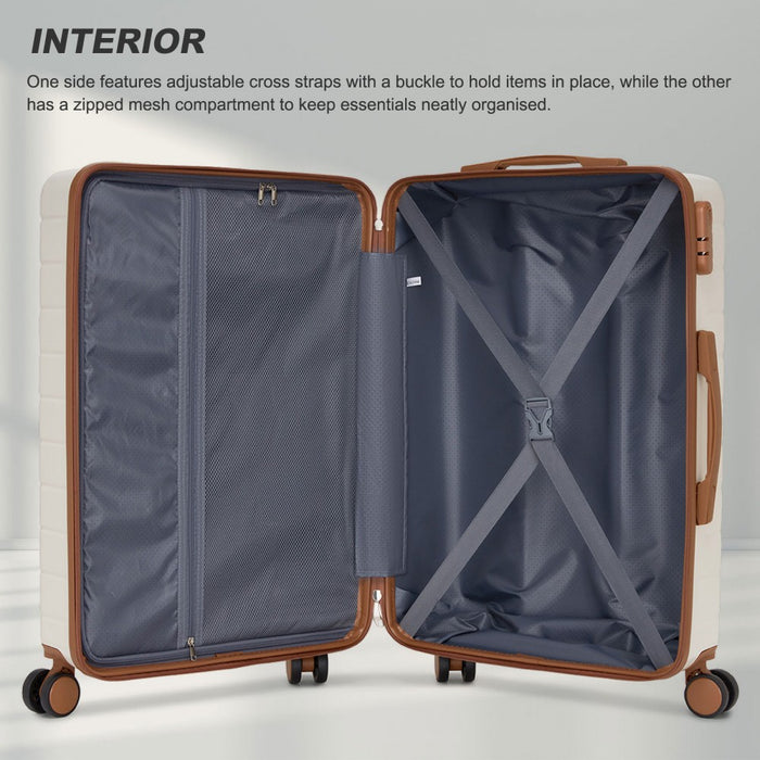 Large ABS Hard Shell Checked Luggage with 360 Silent Wheels – 28-Inch – Cream and Brown