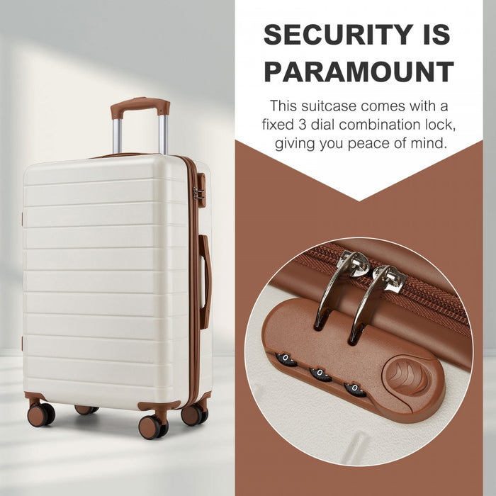 Large ABS Hard Shell Checked Luggage with 360 Silent Wheels – 28-Inch – Cream and Brown
