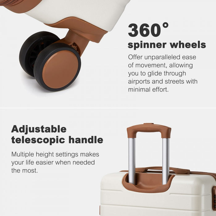 Large ABS Hard Shell Checked Luggage with 360 Silent Wheels – 28-Inch – Cream and Brown
