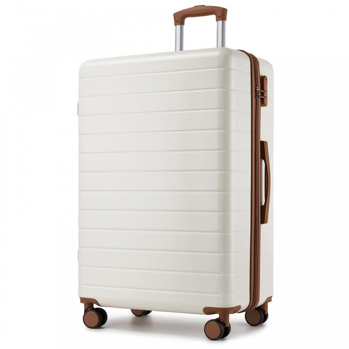 Large ABS Hard Shell Checked Luggage with 360 Silent Wheels – 28-Inch – Cream and Brown