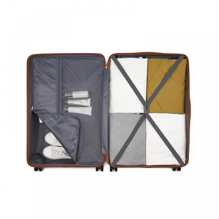 Large ABS Hard Shell Checked Luggage with 360 Silent Wheels – 28-Inch – Cream and Brown