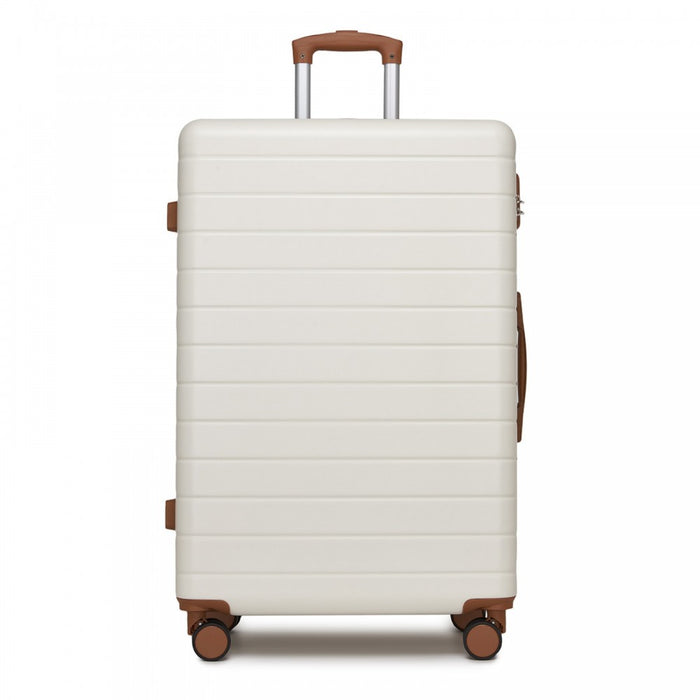 Large ABS Hard Shell Checked Luggage with 360 Silent Wheels – 28-Inch – Cream and Brown