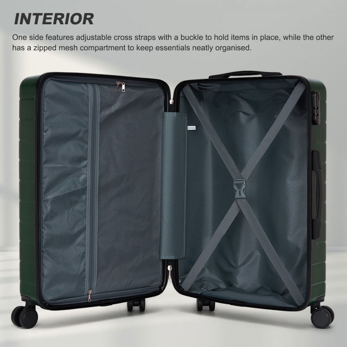 ABS Hard Shell Checked Luggage with 360 Silent Spinner Wheels – 24-Inch – Green