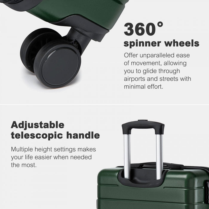 ABS Hard Shell Checked Luggage with 360 Silent Spinner Wheels – 24-Inch – Green