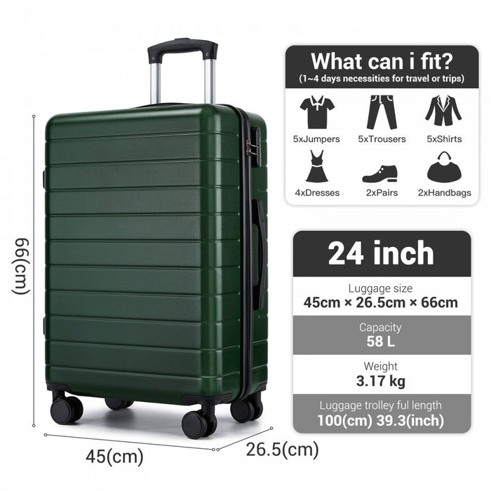 ABS Hard Shell Checked Luggage with 360 Silent Spinner Wheels – 24-Inch – Green