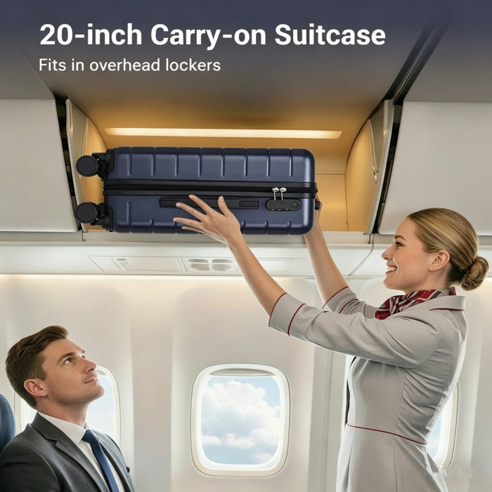 Lightweight ABS Hard Shell Carry-On Luggage with 360 Silent Wheels, Organised Interior – 20-Inch – Navy