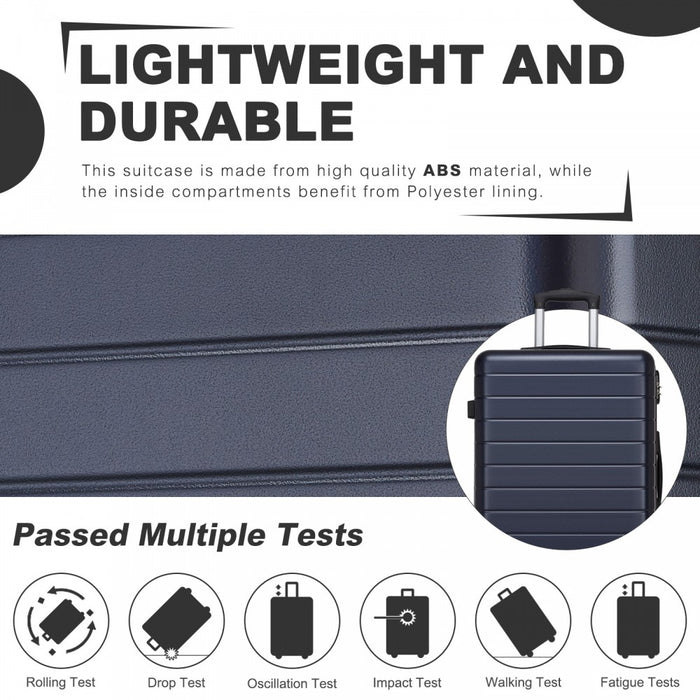 ABS Hard Shell Checked Luggage with 360 Silent Spinner Wheels – 24-Inch – Navy