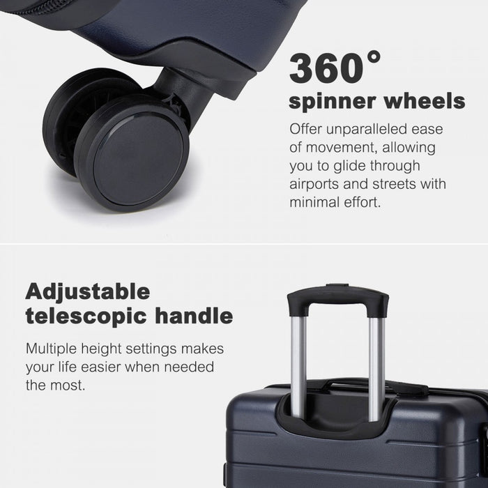 ABS Hard Shell Checked Luggage with 360 Silent Spinner Wheels – 24-Inch – Navy