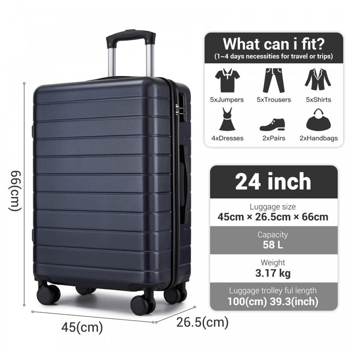 ABS Hard Shell Checked Luggage with 360 Silent Spinner Wheels – 24-Inch – Navy