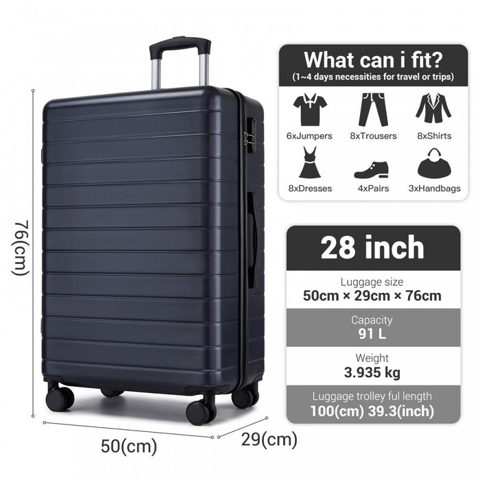 Large ABS Hard Shell Checked Luggage with 360 Silent Wheels – 28-Inch – Navy
