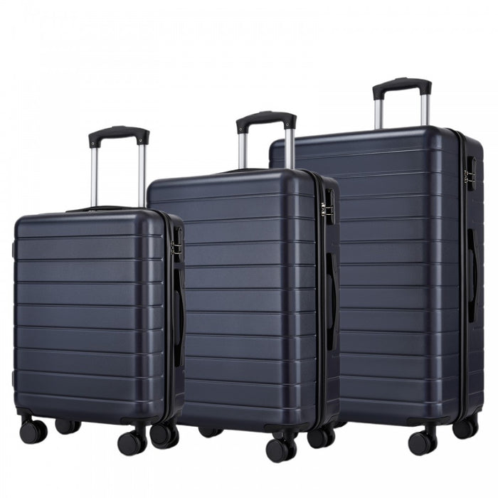 3-Piece Hard Shell Luggage Set, Lightweight ABS Suitcases with Silent Wheels – 20/24/28-Inch – Navy