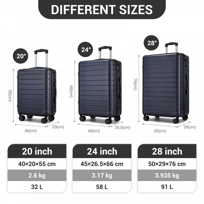 3-Piece Hard Shell Luggage Set, Lightweight ABS Suitcases with Silent Wheels – 20/24/28-Inch – Navy