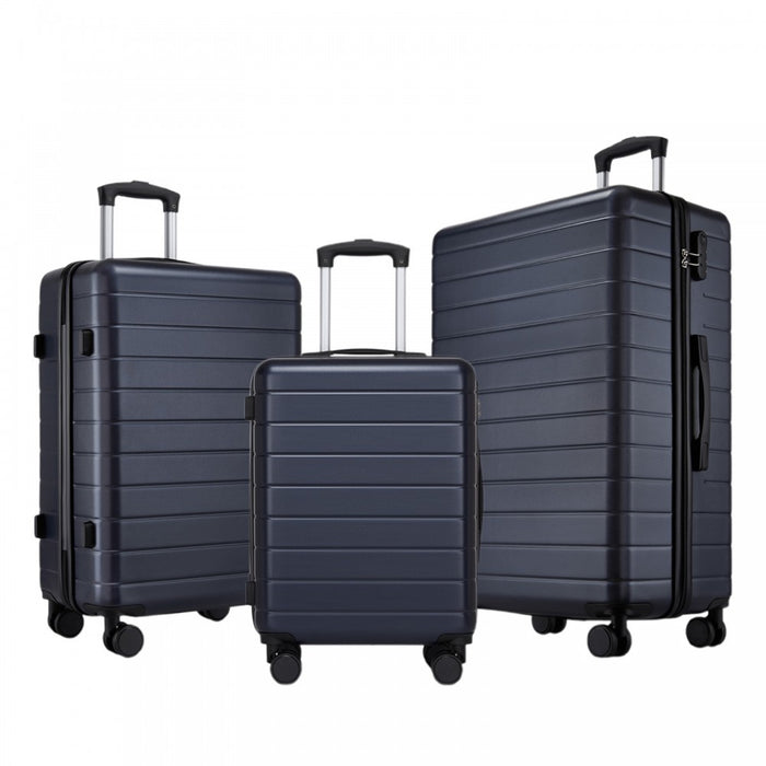 3-Piece Hard Shell Luggage Set, Lightweight ABS Suitcases with Silent Wheels – 20/24/28-Inch – Navy
