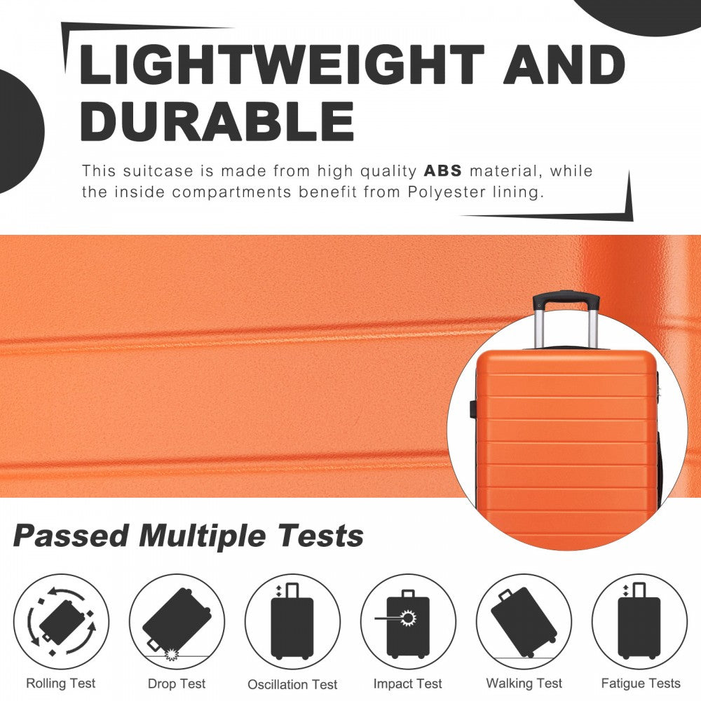 Large ABS Hard Shell Checked Luggage with 360 Silent Wheels – 28-Inch – Orange