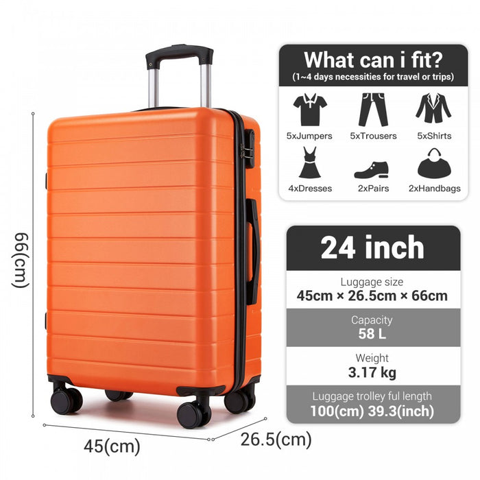 ABS Hard Shell Checked Luggage with 360 Silent Spinner Wheels – 24-Inch – Orange