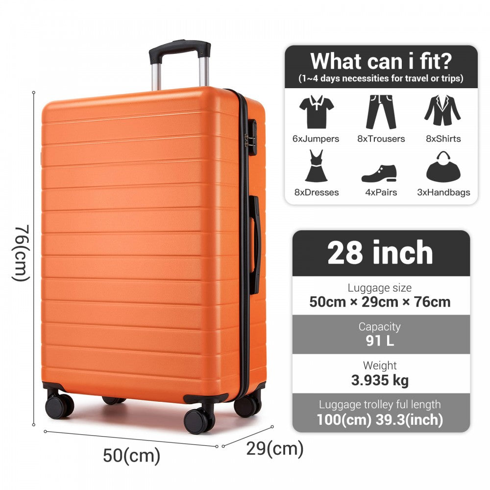 Large ABS Hard Shell Checked Luggage with 360 Silent Wheels – 28-Inch – Orange